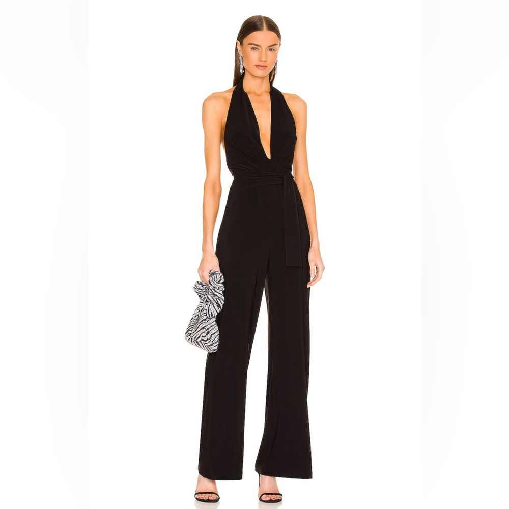 NWT Norma Kamali Halter Wrap Jumpsuit Black size M